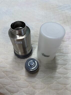 Tommee Tippee Stainless Steel Baby Bottle Thermos - Silver & White has a stain